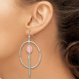 Sterling Silver Dangle Earrings with Pink Agate, Open Hoop and Chain Fringe Boho Style