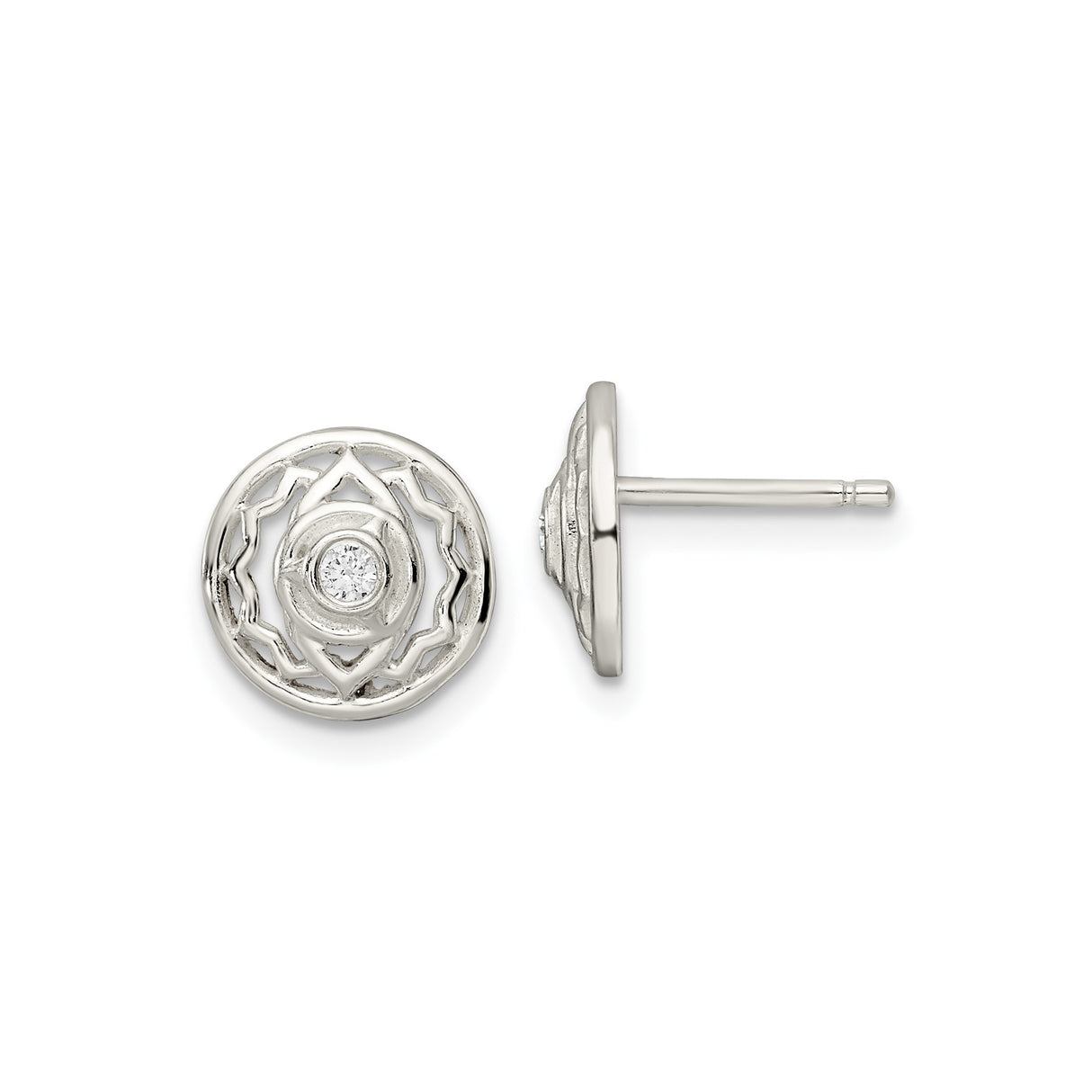 Sterling Silver Lotus Flower Stud Earrings with Cubic Zirconia, Openwork Filigree Design