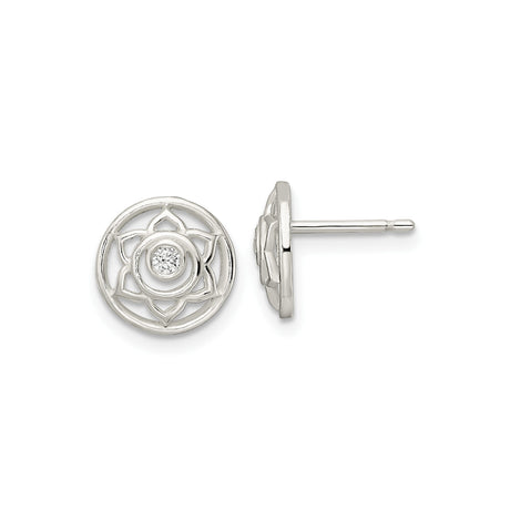 Sterling Silver Lotus Stud Earrings with Cubic Zirconia, Open Flower Design, Zen Yoga Jewelry