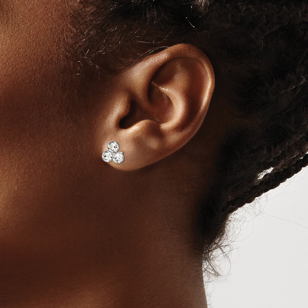 Sterling Silver Stud Earrings with Clear Cubic Zirconia, Triangle Cluster Design
