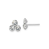 Sterling Silver Stud Earrings with Clear Cubic Zirconia, Triangle Cluster Design