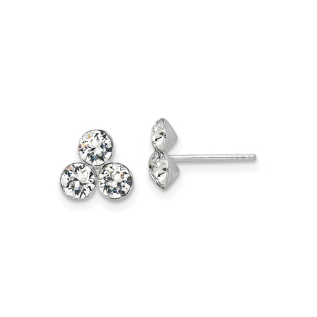 Sterling Silver Stud Earrings with Clear Cubic Zirconia, Triangle Cluster Design