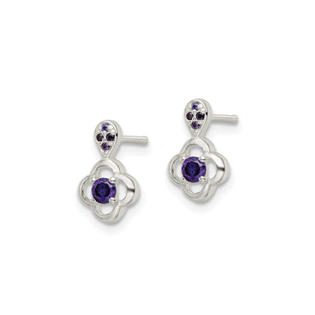 Sterling Silver Drop Earrings with Amethyst and Cubic Zirconia, Floral Clover Design