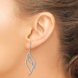 Sterling Silver Dangle Earrings with Cubic Zirconia, Flowing Leaf Design