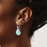 Sterling Silver Dangle Earrings with Created Turquoise, Bezel Set Minimalist Design