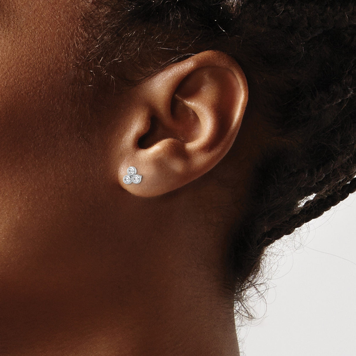 Sterling Silver Stud Earrings with Triangular Bezel Set Cubic Zirconia Trio, Minimalist Design