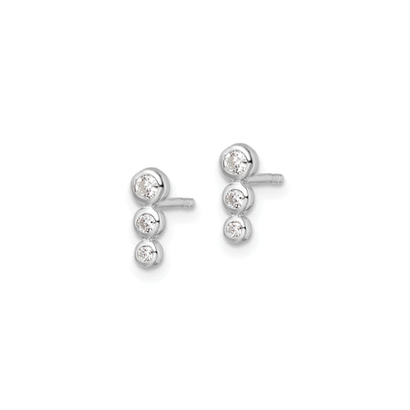 Sterling Silver Vertical Trio CZ Stud Earrings Bezel Set