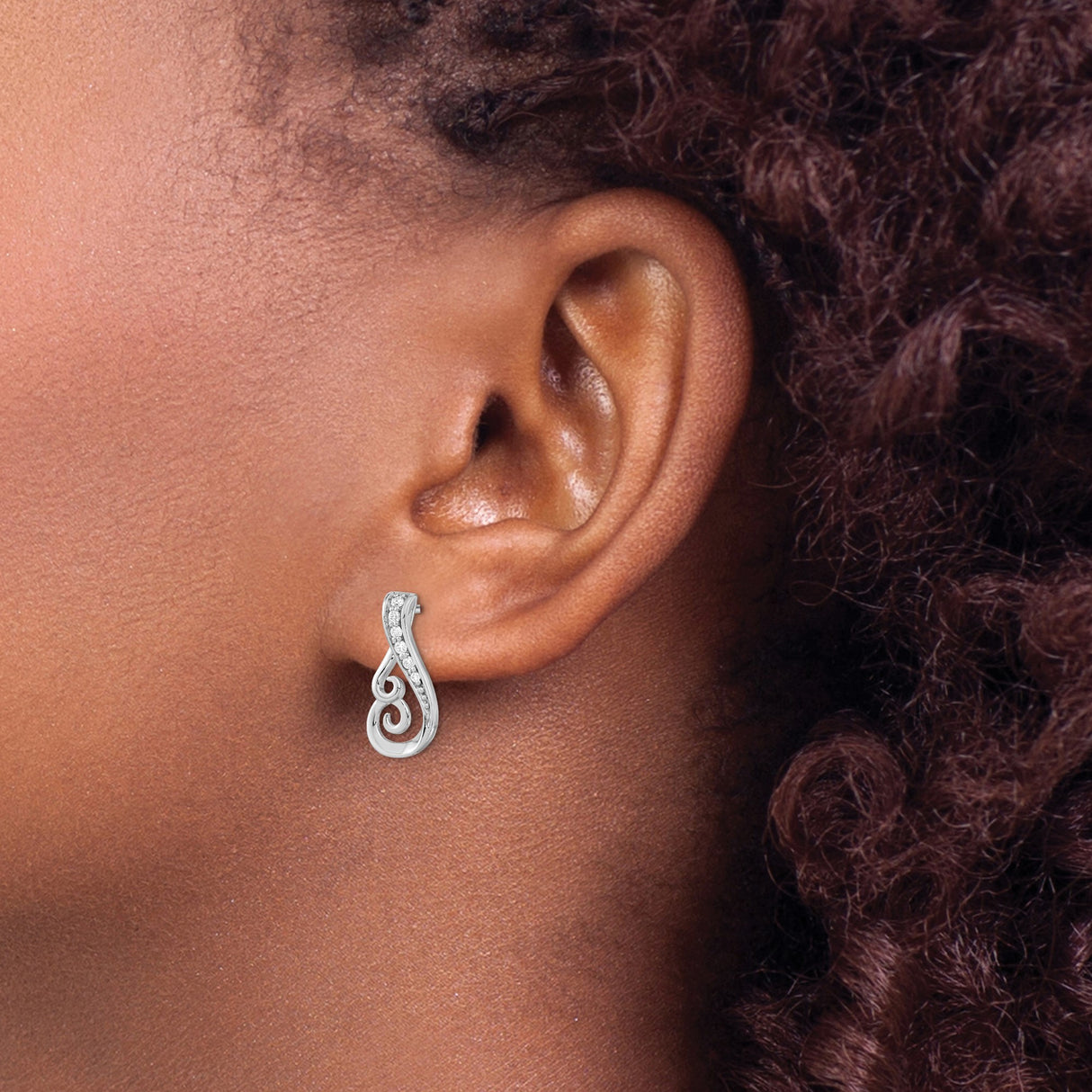 Sterling Silver Spiral Swirl Stud Earrings With CZ Stones