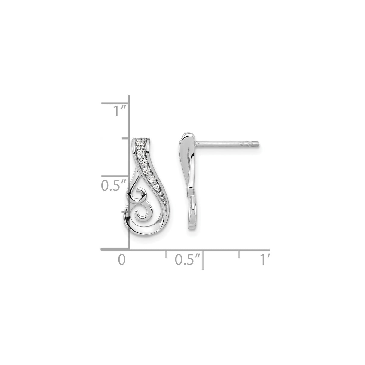Sterling Silver Spiral Swirl Stud Earrings With CZ Stones