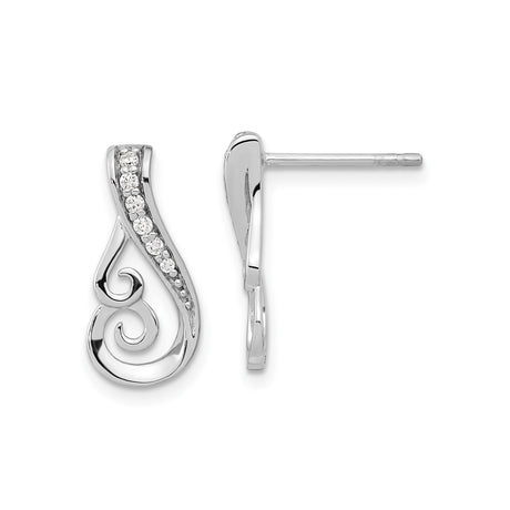 Sterling Silver Swirl Stud Earrings Women with Spiral Openwork Design and Cubic Zirconia Accents, Modern Curved Silver Studs with Flowing Lines, Elegant Spiral Motif for Everyday or Special Wear