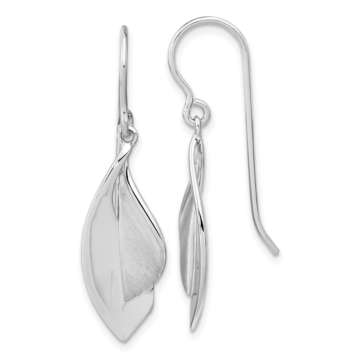 Sterling Silver Leaf Dangle Earrings with Polished and Brushed Finish Organic Design