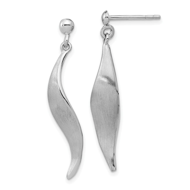 Sterling Silver Wave Drop Earrings with Curved Design, Brushed and Polished Finish, Lightweight Style