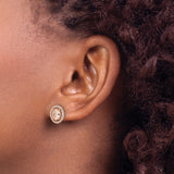 Sterling Silver Oval Stud Earrings with Light Pink Cubic Zirconia and Halo Design