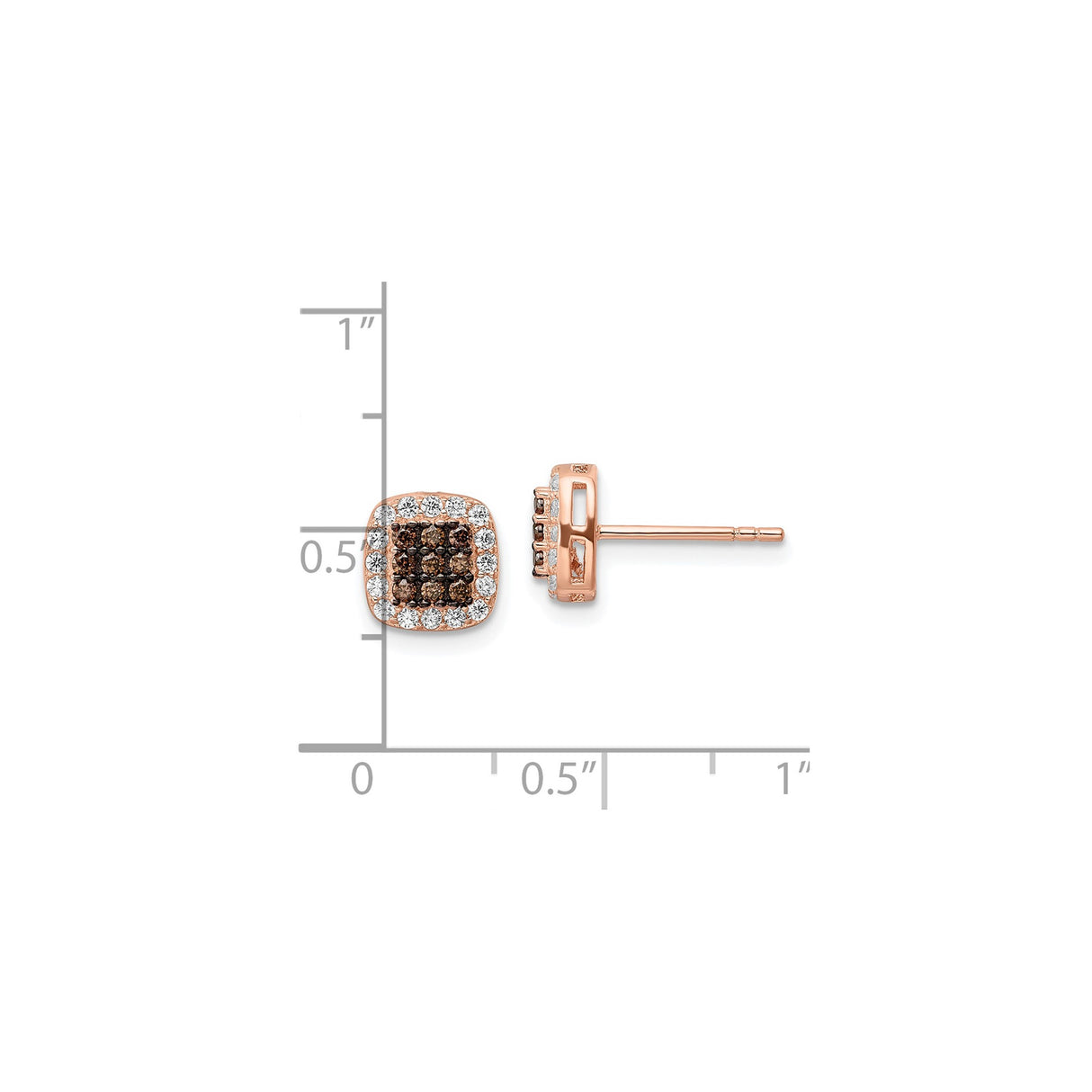 Sterling Silver Rose Gold Cushion Brown CZ Stud Earrings