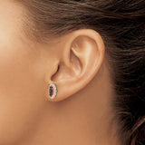 Sterling Silver Oval Stud Earrings with Brown and White Cubic Zirconia in Pave Setting