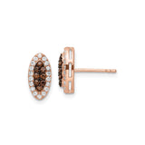 Sterling Silver Oval Stud Earrings with Brown and White Cubic Zirconia in Pave Setting