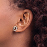 Sterling Silver Stud Earrings with White and Brown Cubic Zirconia, Concentric Circle Design