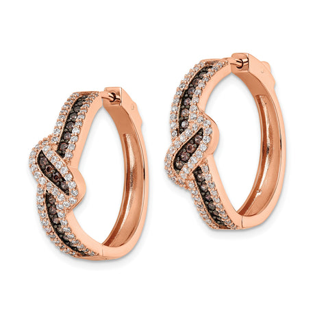 Sterling Silver Rose Gold Plated Hoop Earrings with Cubic Zirconia, Infinity Twist Design