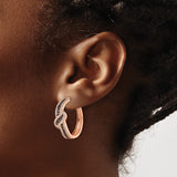 Sterling Silver Rose Gold Plated Hoop Earrings with Cubic Zirconia, Infinity Twist Design