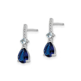 Sterling Silver Drop Earrings with Deep Blue Pear-Shaped Cubic Zirconia and Light Blue Glass Accents