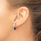 Sterling Silver Drop Earrings with Deep Blue Pear-Shaped Cubic Zirconia and Light Blue Glass Accents
