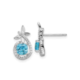 Sterling Silver Dangle Earrings with Cushion Cut Blue Topaz and Cubic Zirconia Teardrop Design