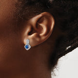 Sterling Silver Stud Earrings with Blue Sapphire and Cubic Zirconia, Geometric Design