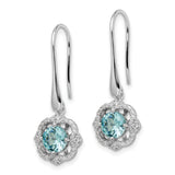 Sterling Silver Dangle Earrings with Aqua Blue Cubic Zirconia in Floral Halo Design
