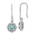 Sterling Silver Dangle Earrings with Aqua Blue Cubic Zirconia in Floral Halo Design