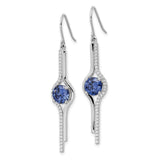 Sterling Silver Dangle Earrings with Round Blue Cubic Zirconia, Curved Drop Design for Women