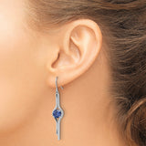 Sterling Silver Dangle Earrings with Round Blue Cubic Zirconia, Curved Drop Design for Women