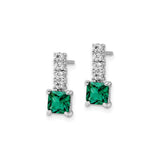Sterling Silver Drop Earrings with Square Cut Green Gemstone and Cubic Zirconia