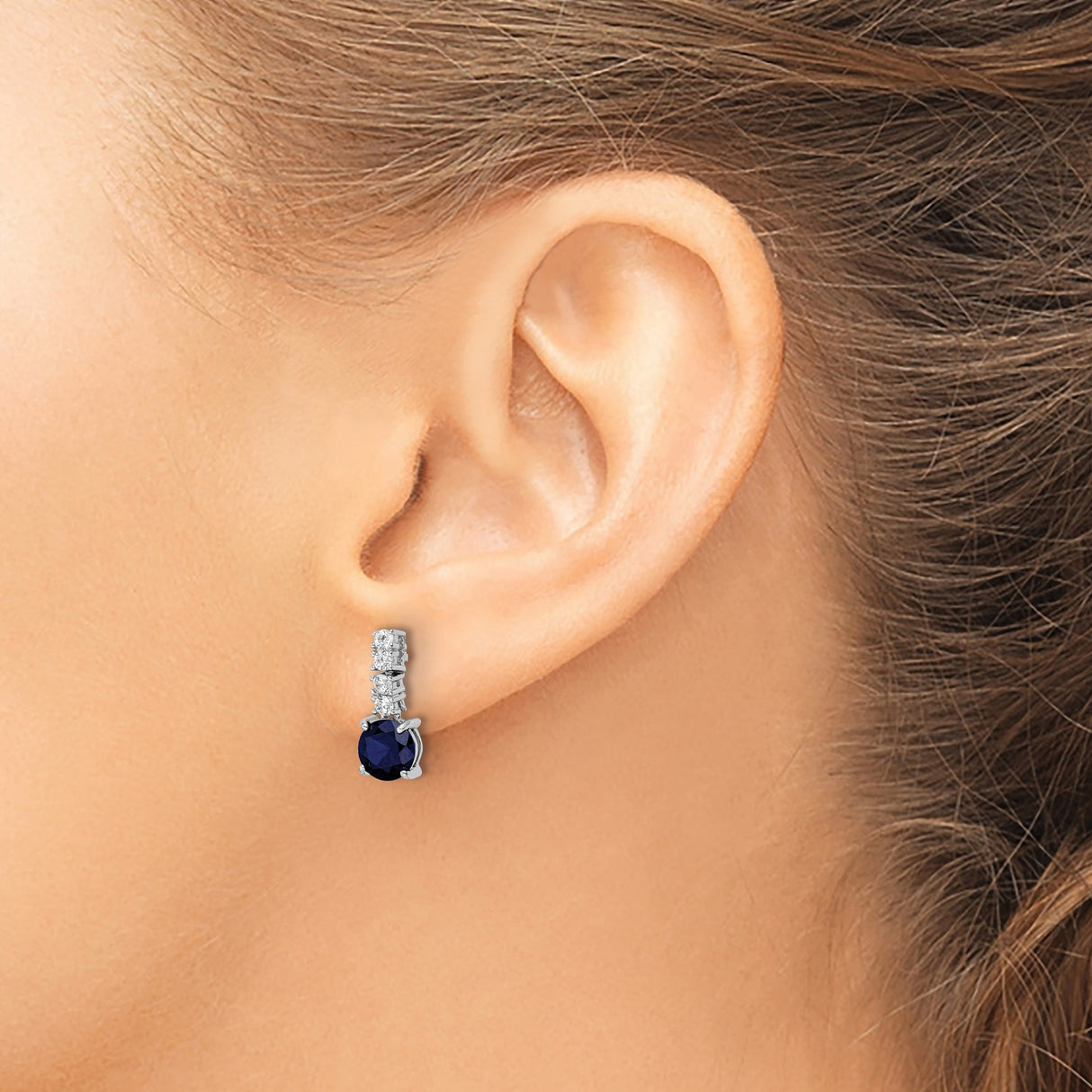 Sterling Silver Drop Earrings with Blue Spinel and Cubic Zirconia Accents, Rhodium Plated Dangle Style