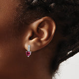 Sterling Silver Heart Stud Earrings with Lab Created Ruby and Cubic Zirconia Accents