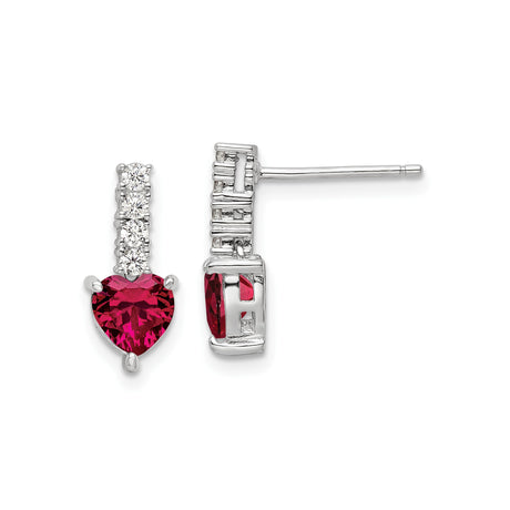 Sterling Silver Heart Stud Earrings with Lab Created Ruby and Cubic Zirconia Accents