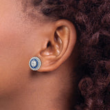 Sterling Silver Stud Earrings with Cubic Zirconia, Blue and White Halo Evil Eye Design