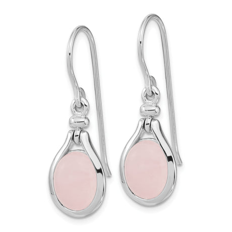 Sterling Silver Dangle Earrings with Oval Pink Quartz in Teardrop Bezel Setting