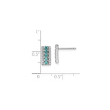 Sterling Silver Bar Stud Earrings with Blue Cubic Zirconia, Modern Rectangular Design
