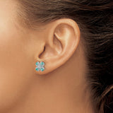 Sterling Silver Clover Stud Earrings with Green Pear-Cut Cubic Zirconia and Pavé Crystals