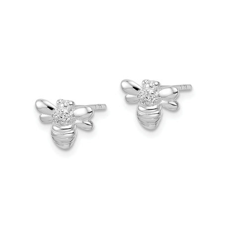 Sterling Silver Bee Stud Earrings with Cubic Zirconia and Detailed Wings