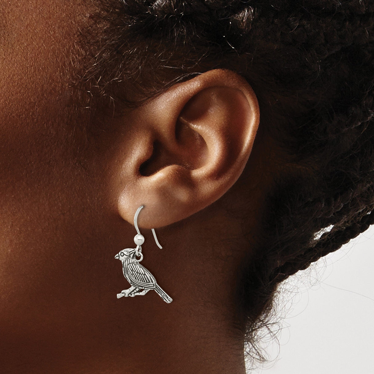 Sterling Silver Dangle Earrings with Cardinal Bird and Branch Motif for Women