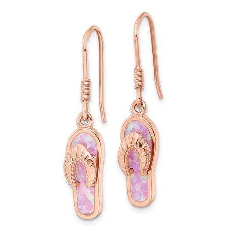 Sterling Silver Flip-Flop Dangle Earrings with Created Pink Opal, Rose Gold Plated Style