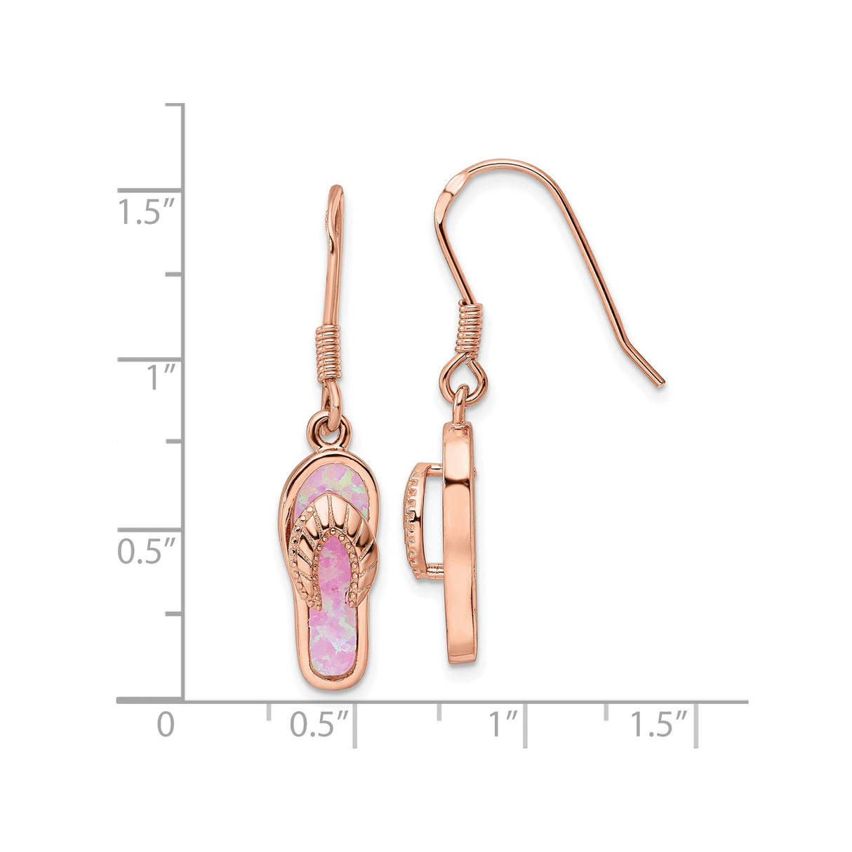 Sterling Silver Flip-Flop Dangle Earrings with Created Pink Opal, Rose Gold Plated Style
