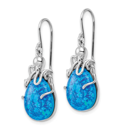 Sterling Silver Octopus Drop Earrings with Created Opal, Nautical Marine Theme