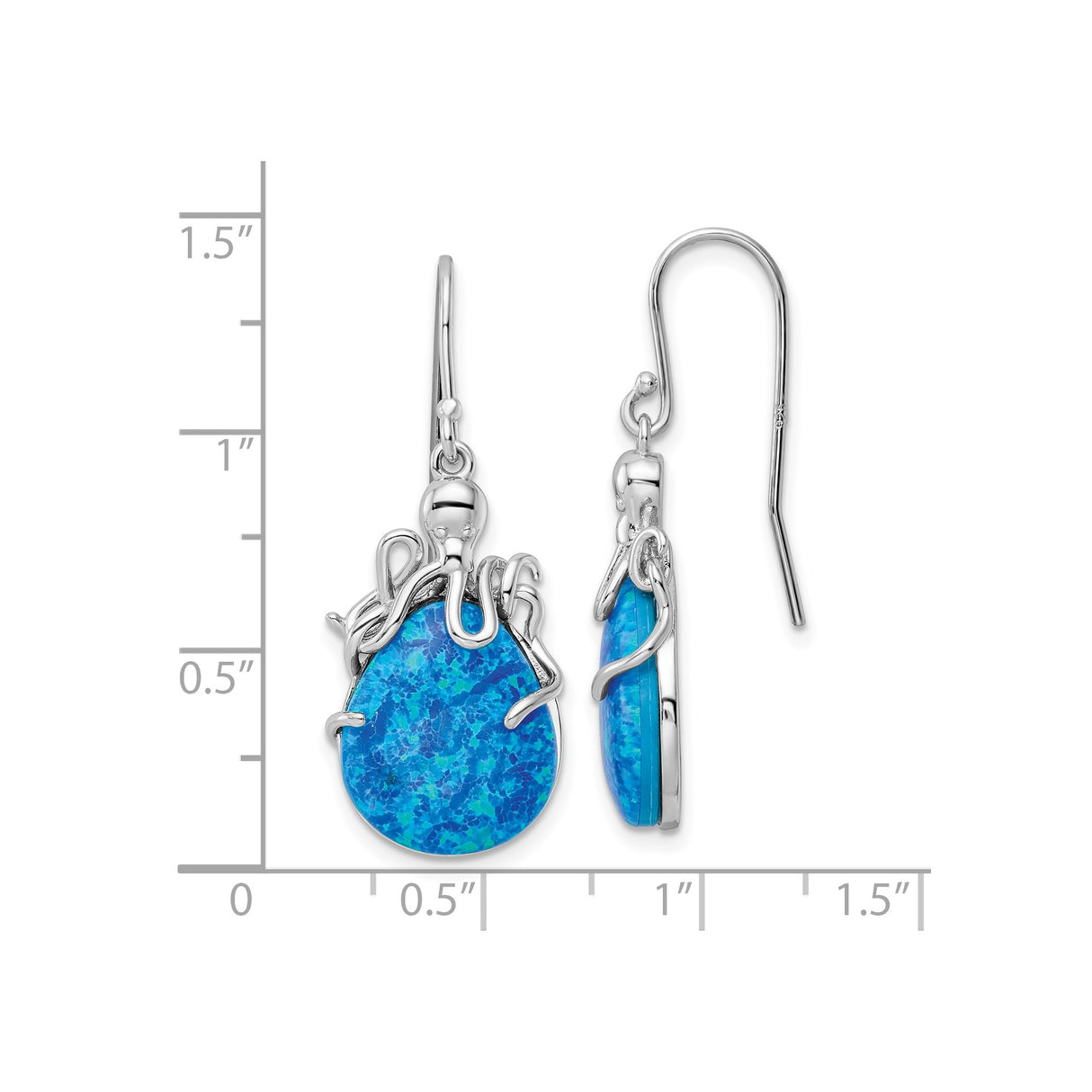 Sterling Silver Octopus Drop Earrings with Created Opal, Nautical Marine Theme