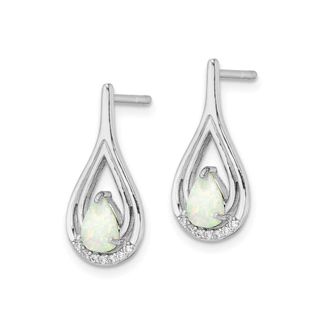 Sterling Silver Open Teardrop Earrings Pear Shaped Opal CZ