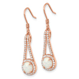 Sterling Silver Dangle Earrings with Created Opal and Cubic Zirconia Halo Teardrop Design