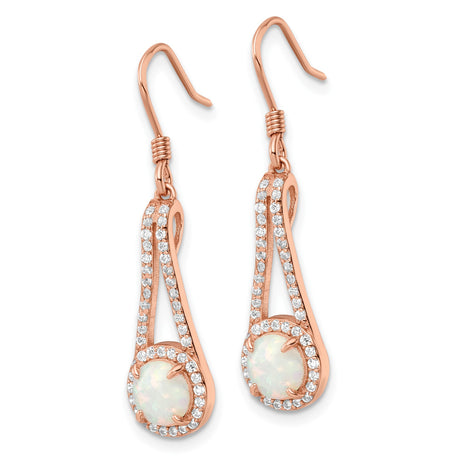 Sterling Silver Dangle Earrings with Created Opal and Cubic Zirconia Halo Teardrop Design