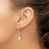 Sterling Silver Dangle Earrings with Created Opal and Cubic Zirconia Halo Teardrop Design