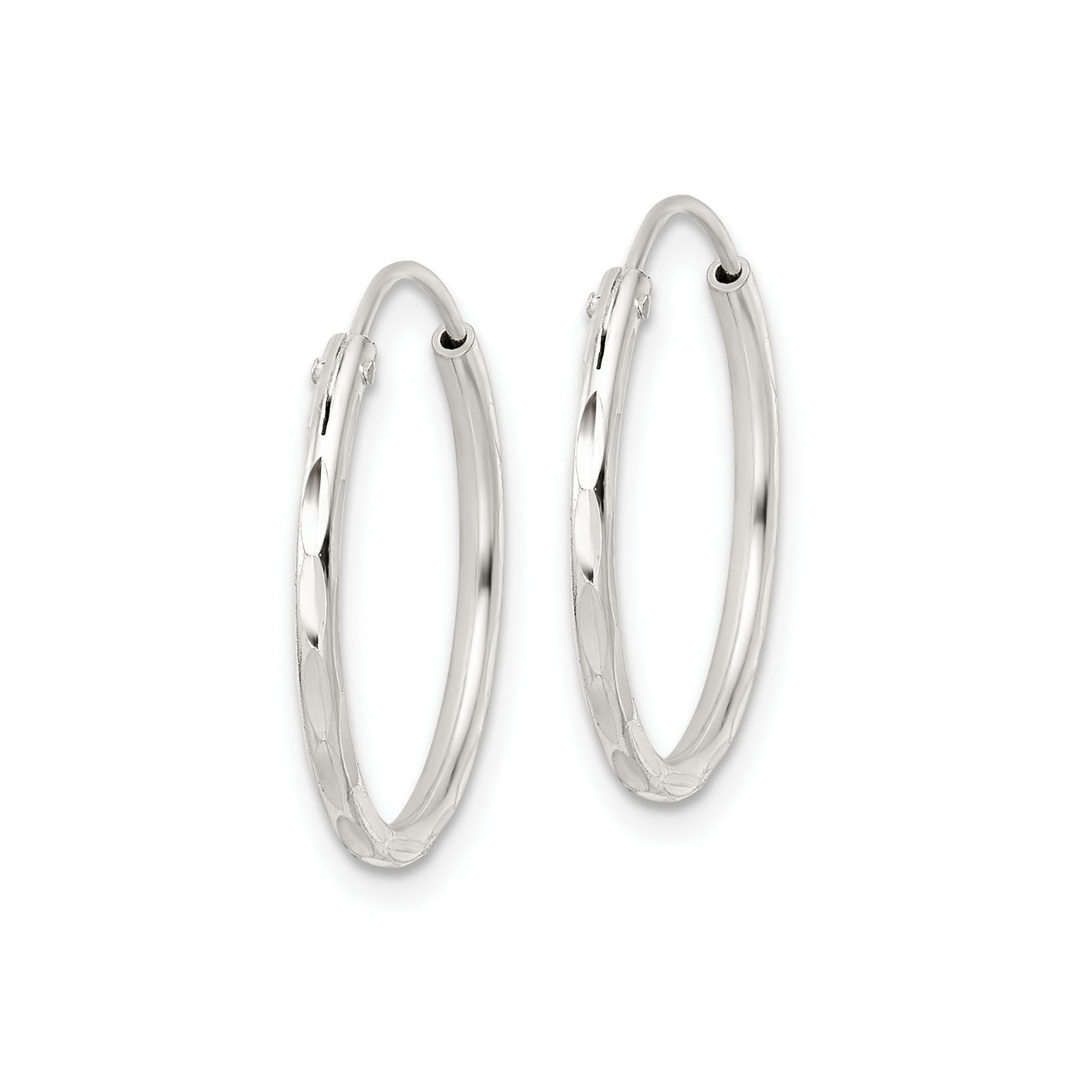 Sterling Silver Hoop Earrings with Diamond-Cut Textured Finish, Lightweight Minimalist Design